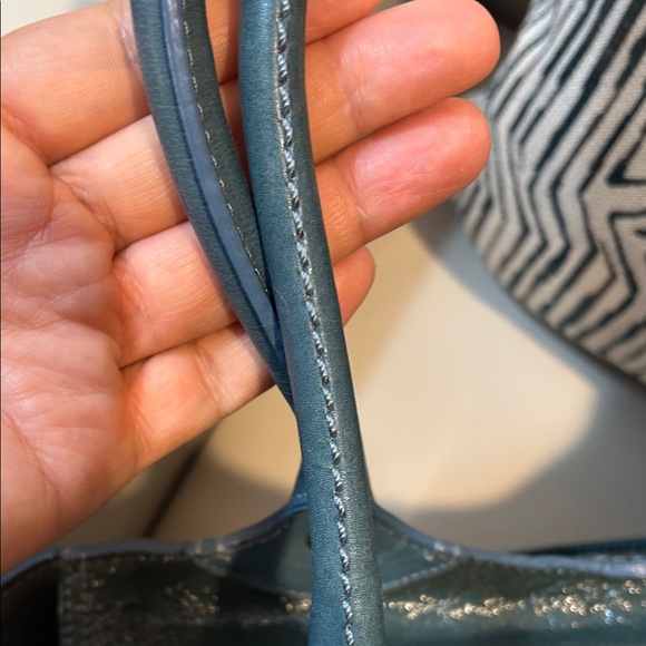 Coach Bleeker Teal Italian Cracked Leather Tote - Picture 15 of 17